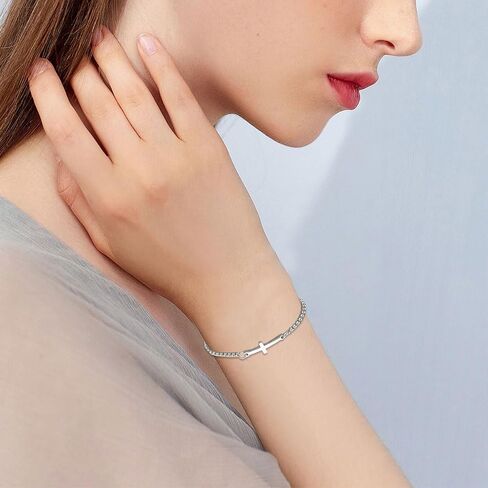 Stainless Steel Cross Bracelet Sideway Lateral Cross Bracelet Adjustable Chain Cuff Wrist Bracelet for Women Gift Jewelry Christmas Birthday in Saudi Arabia