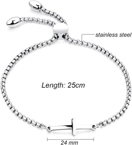 Stainless Steel Cross Bracelet Sideway Lateral Cross Bracelet Adjustable Chain Cuff Wrist Bracelet for Women Gift Jewelry Christmas Birthday in Saudi Arabia