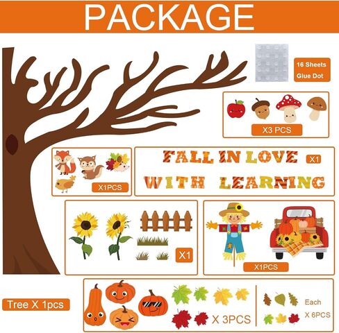 138Pcs Fall Bulletin Board Decorations, Fall in Love with Learning Bulletin Board Autumn Scarecrow Pumpkin Cutouts Fall Decorations for Classroom School Office Home Chalkboard Wall in Saudi Arabia