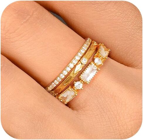 TOBENY Stackable Gold Rings for Women Non Tarnish Trendy 14K Gold Plated Stacking Cubic Zirconia Thin Thumb Ring Set Dainty Promise Wedding Bands Engagement Statement Rings for Women Size 6 7 8 9 10 in Saudi Arabia