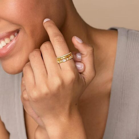 TOBENY Stackable Gold Rings for Women Non Tarnish Trendy 14K Gold Plated Stacking Cubic Zirconia Thin Thumb Ring Set Dainty Promise Wedding Bands Engagement Statement Rings for Women Size 6 7 8 9 10 in Saudi Arabia