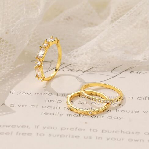 TOBENY Stackable Gold Rings for Women Non Tarnish Trendy 14K Gold Plated Stacking Cubic Zirconia Thin Thumb Ring Set Dainty Promise Wedding Bands Engagement Statement Rings for Women Size 6 7 8 9 10 in Saudi Arabia