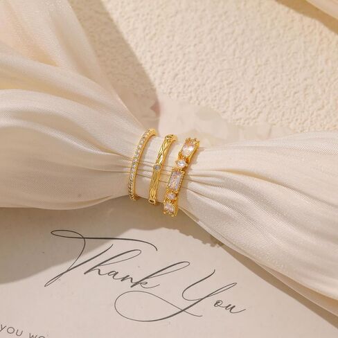 TOBENY Stackable Gold Rings for Women Non Tarnish Trendy 14K Gold Plated Stacking Cubic Zirconia Thin Thumb Ring Set Dainty Promise Wedding Bands Engagement Statement Rings for Women Size 6 7 8 9 10 in Saudi Arabia