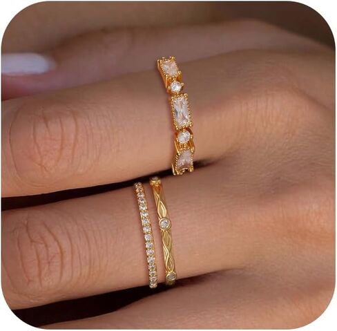 TOBENY Stackable Gold Rings for Women Non Tarnish Trendy 14K Gold Plated Stacking Cubic Zirconia Thin Thumb Ring Set Dainty Promise Wedding Bands Engagement Statement Rings for Women Size 6 7 8 9 10 in Saudi Arabia