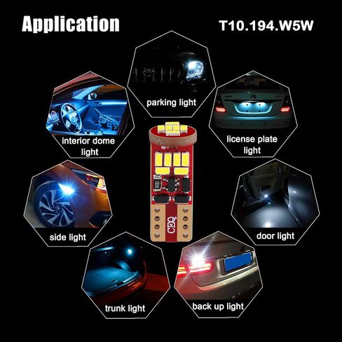 10x T10 168 194 LED Bulbs, Amber Yellow Side Marker, License, Interior Lights 194NA 168NA 2825 W5W 175 194A 168A 12V Super Bright Lamps in Saudi Arabia