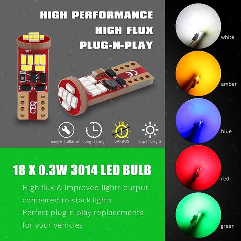 10x T10 168 194 LED Bulbs, Amber Yellow Side Marker, License, Interior Lights 194NA 168NA 2825 W5W 175 194A 168A 12V Super Bright Lamps in Saudi Arabia