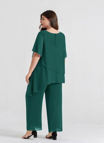 Hanna Nikole 2 Piece Mother of The Bride Pant Suits Plus Size Chiffon Sets Ruffle Asymmetric Layers Wedding Guest Outfit in Kuwait