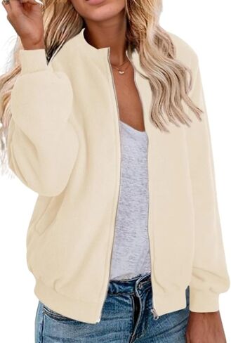 Zeagoo Women's Sherpa Fleece Jacket Long Sleeve Faux Fuzzy Casual Zip Up Bomber Coat With Pocket in Saudi Arabia