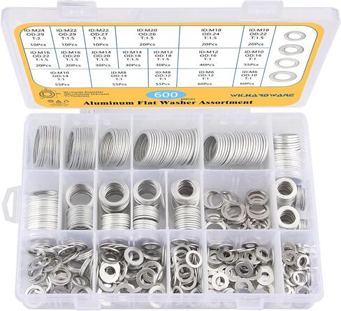 600 Pieces Automotive Drain Plug Gaskets, Crush Washer Oil Drain Plug Aluminum Flat Washers Assortment Kit18(M6 M8 M10 M12 M14 M16 M18 M20 M22 M24) in Saudi Arabia