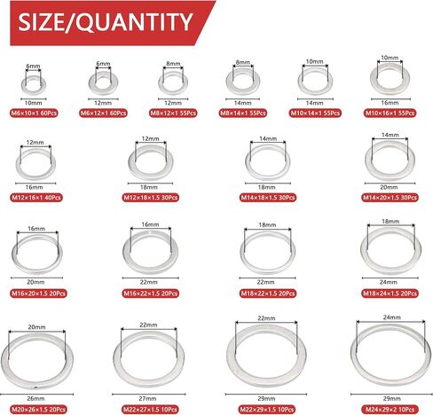 600 Pieces Automotive Drain Plug Gaskets, Crush Washer Oil Drain Plug Aluminum Flat Washers Assortment Kit18(M6 M8 M10 M12 M14 M16 M18 M20 M22 M24) in Saudi Arabia
