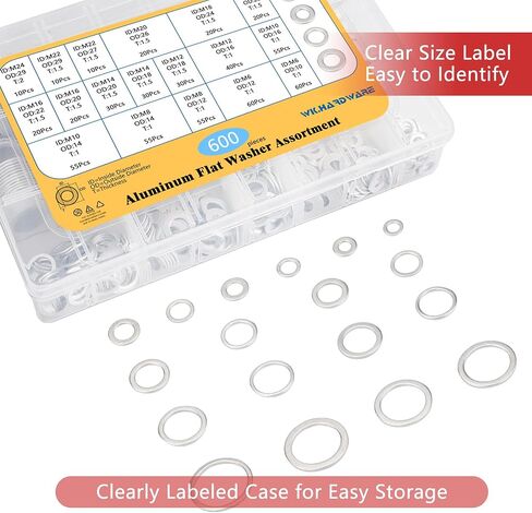 600 Pieces Automotive Drain Plug Gaskets, Crush Washer Oil Drain Plug Aluminum Flat Washers Assortment Kit18(M6 M8 M10 M12 M14 M16 M18 M20 M22 M24) in Saudi Arabia