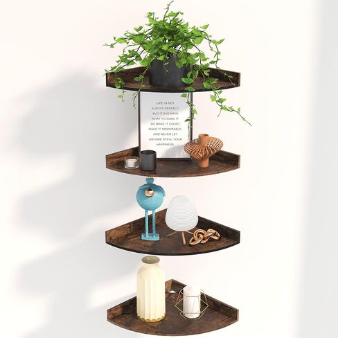 Fixwal Corner Floating Shelves Set of 4, Wall Mounted Shelves for Decor and Storage, Rustic Ledges for Bedroom, Living Room, Bathroom, Office (Rustic Brown) in Saudi Arabia