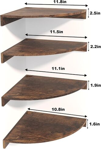 Fixwal Corner Floating Shelves Set of 4, Wall Mounted Shelves for Decor and Storage, Rustic Ledges for Bedroom, Living Room, Bathroom, Office (Rustic Brown) in Saudi Arabia