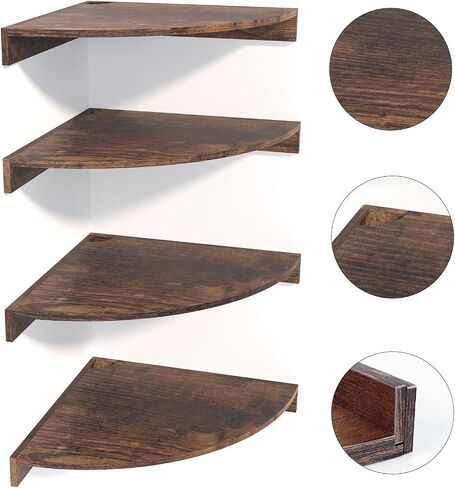 Fixwal Corner Floating Shelves Set of 4, Wall Mounted Shelves for Decor and Storage, Rustic Ledges for Bedroom, Living Room, Bathroom, Office (Rustic Brown) in Saudi Arabia