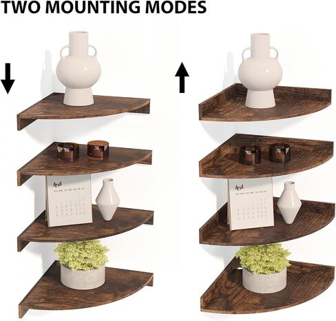 Fixwal Corner Floating Shelves Set of 4, Wall Mounted Shelves for Decor and Storage, Rustic Ledges for Bedroom, Living Room, Bathroom, Office (Rustic Brown) in Saudi Arabia