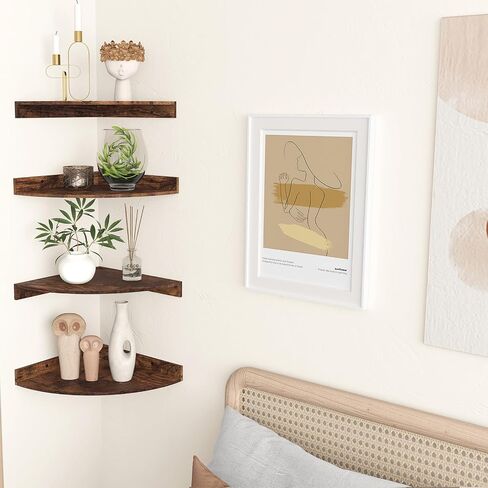 Fixwal Corner Floating Shelves Set of 4, Wall Mounted Shelves for Decor and Storage, Rustic Ledges for Bedroom, Living Room, Bathroom, Office (Rustic Brown) in Saudi Arabia