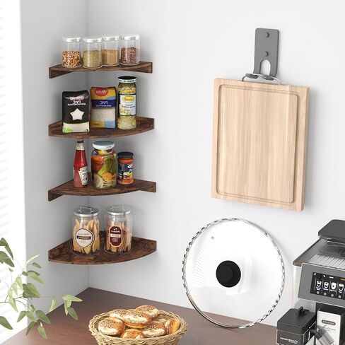 Fixwal Corner Floating Shelves Set of 4, Wall Mounted Shelves for Decor and Storage, Rustic Ledges for Bedroom, Living Room, Bathroom, Office (Rustic Brown) in Saudi Arabia