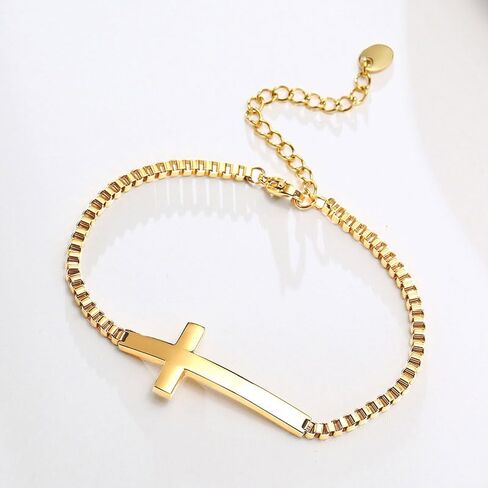 Stainless Steel Cross Bracelet Sideway Lateral Cross Bracelet Adjustable Chain Cuff Wrist Bracelet for Women Gift Jewelry Christmas Birthday in Saudi Arabia