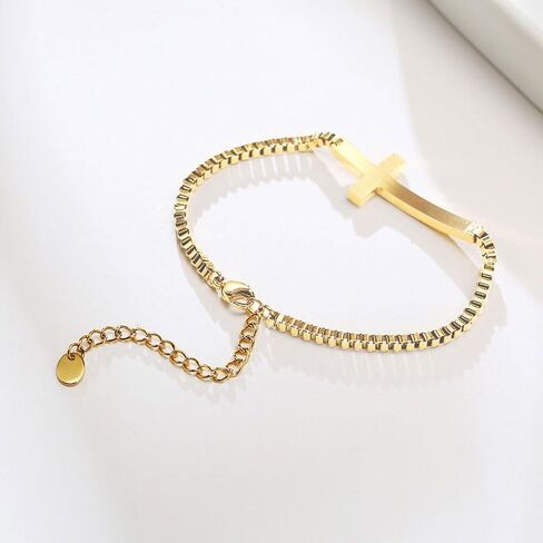 Stainless Steel Cross Bracelet Sideway Lateral Cross Bracelet Adjustable Chain Cuff Wrist Bracelet for Women Gift Jewelry Christmas Birthday in Saudi Arabia