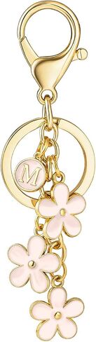 SELOVO Initial Keychain White/Pink Flower Charms for Key Cute Letter Keyring for Handbag Backpack in Saudi Arabia