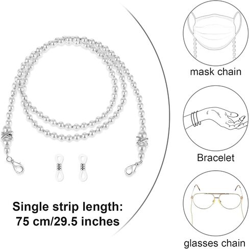3 PCS Beaded Glasses Chain Stylish Sunglasses Lanyard Chains Face Masks Lanyard Chain Pearl EyeGlasses Chain Around Neck Eyeglass Chain Cord for Women String for Glasses (White, Light Green, Pink) in Saudi Arabia