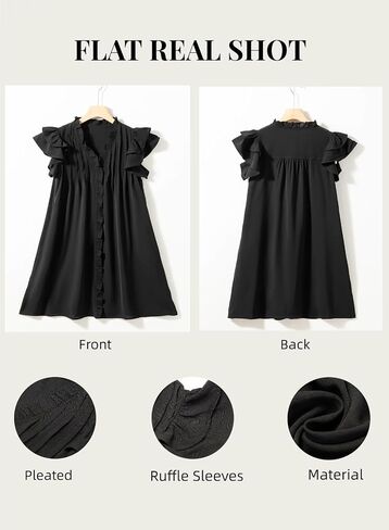 AlvaQ Womens Summer Dresses 2024 V Neck Ruffle Cap Short Sleeve Mini Dress Casual Flowy Pleated A Line Sundress with Pockets in Saudi Arabia