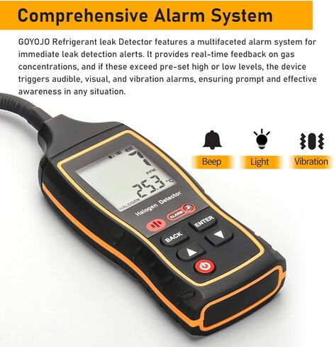 كاشف تسرب المبرد - جهاز HVAC/Auto وهالوجين متقدم مع شاشة LCD، يكتشف بدقة R22، R32، R134A، مثالي للاستخدام الاحترافي والمنزلي، استجابة سريعة. in Kuwait