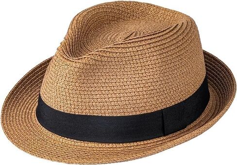Panama Hat Sun Hats for Women Men Short Brim Fedora Straw Beach Hat UV UPF 50 Khaki in Saudi Arabia