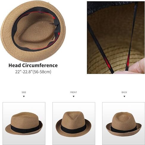 Panama Hat Sun Hats for Women Men Short Brim Fedora Straw Beach Hat UV UPF 50 Khaki in Saudi Arabia