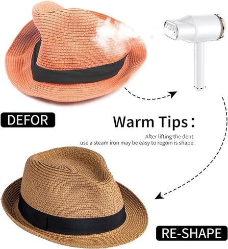 Panama Hat Sun Hats for Women Men Short Brim Fedora Straw Beach Hat UV UPF 50 Khaki in Saudi Arabia