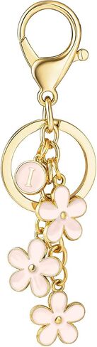 SELOVO Initial Keychain White/Pink Flower Charms for Key Cute Letter Keyring for Handbag Backpack in Saudi Arabia