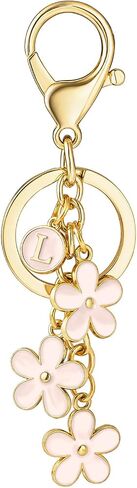 SELOVO Initial Keychain White/Pink Flower Charms for Key Cute Letter Keyring for Handbag Backpack in Saudi Arabia
