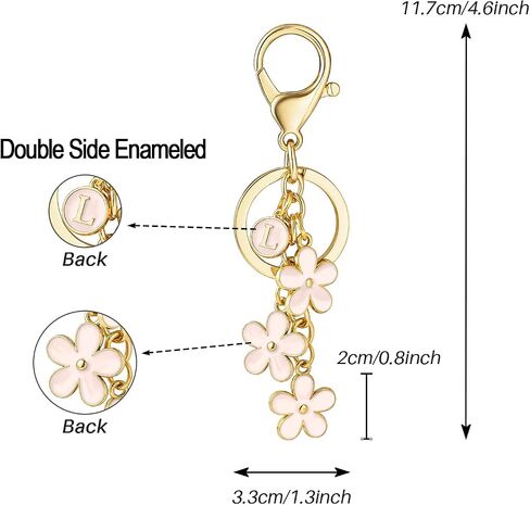 SELOVO Initial Keychain White/Pink Flower Charms for Key Cute Letter Keyring for Handbag Backpack in Saudi Arabia