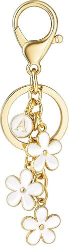 SELOVO Initial Keychain White/Pink Flower Charms for Key Cute Letter Keyring for Handbag Backpack in Saudi Arabia