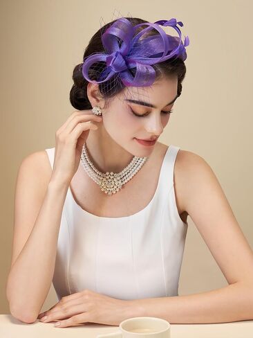 عصابة رأس SWEETV Fascinators مع ريش، قبعة نسائية لحفلات الشاي من أجل كنتاكي ديربي، وحفلات الكوكتيل، وحفلات الزفاف، والحفلات التنكرية in Saudi Arabia