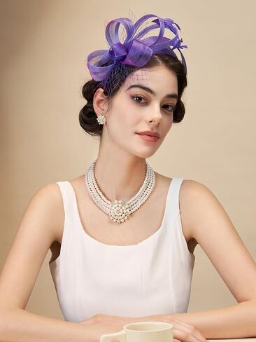 عصابة رأس SWEETV Fascinators مع ريش، قبعة نسائية لحفلات الشاي من أجل كنتاكي ديربي، وحفلات الكوكتيل، وحفلات الزفاف، والحفلات التنكرية in Saudi Arabia