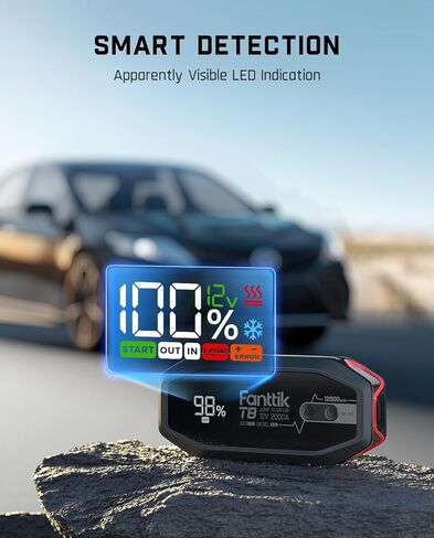 FANTTIK T8 2000 Amps Jump Starter، حزمة بطارية سيارة 12000 مللي أمبير في الساعة لما يصل إلى 7.0 لتر من البنزين ومحركات ديزل 5.0 لتر مع شاشة LED، شحن سريع 30 وات، بادئ تشغيل سريع آمن للغاية من الليثيوم 12 فولت in Kuwait