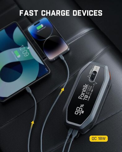 FANTTIK T8 2000 Amps Jump Starter، حزمة بطارية سيارة 12000 مللي أمبير في الساعة لما يصل إلى 7.0 لتر من البنزين ومحركات ديزل 5.0 لتر مع شاشة LED، شحن سريع 30 وات، بادئ تشغيل سريع آمن للغاية من الليثيوم 12 فولت in Kuwait