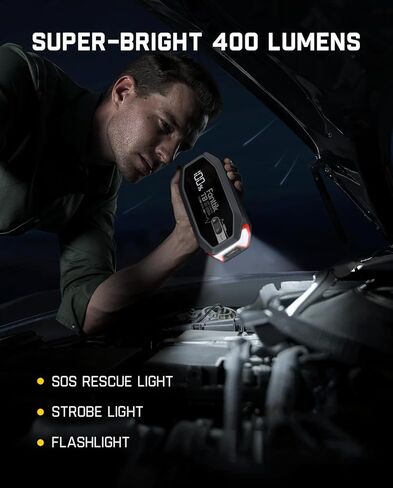 FANTTIK T8 2000 Amps Jump Starter، حزمة بطارية سيارة 12000 مللي أمبير في الساعة لما يصل إلى 7.0 لتر من البنزين ومحركات ديزل 5.0 لتر مع شاشة LED، شحن سريع 30 وات، بادئ تشغيل سريع آمن للغاية من الليثيوم 12 فولت in Kuwait