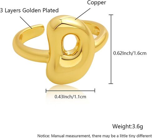 Bubble Initial Rings for Women, Open Adjustable Balloon Letter Rings Chunky Balloon Letters Ring 14k Gold Plated Puffy Alphabet A-Z Name Statement Jewelry in Saudi Arabia