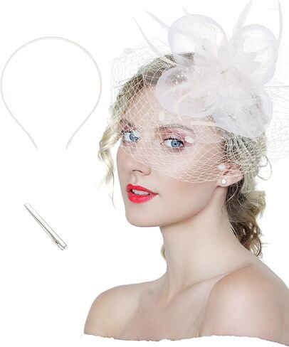 Mesh Feather Fascinators Hat Headdress 20s Vintage Flowers Veil Hair Accessory Bridal Wedding Tea Party Headwear in Saudi Arabia