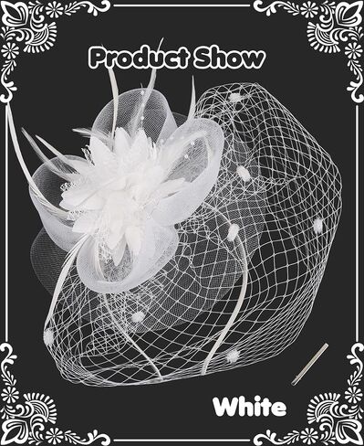 Mesh Feather Fascinators Hat Headdress 20s Vintage Flowers Veil Hair Accessory Bridal Wedding Tea Party Headwear in Saudi Arabia