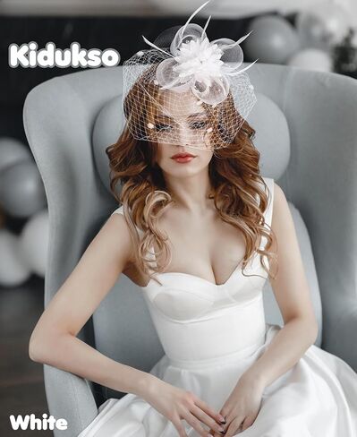 Mesh Feather Fascinators Hat Headdress 20s Vintage Flowers Veil Hair Accessory Bridal Wedding Tea Party Headwear in Saudi Arabia