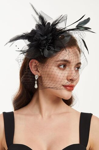 قبعات BABEYOND Fascinators للنساء - قبعة Kentucky Fascinator Derby لحفلات الشاي والريش والزهور الشبكية وعصابة رأس in Saudi Arabia