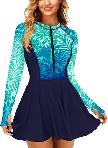 AOBUTE Women Long Sleeve Swim Dress SPF Rash Guard with Bottoms No Bra, 2 Piece Swimsuit with Thumb Hole in Saudi Arabia