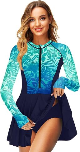 AOBUTE Women Long Sleeve Swim Dress SPF Rash Guard with Bottoms No Bra, 2 Piece Swimsuit with Thumb Hole in Saudi Arabia