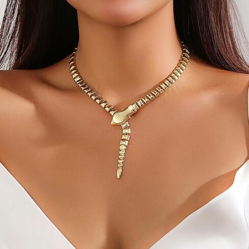 Cupimatch Short Necklace Snake Collar: Women's Curved Cuff Copper Snake Chain Snake Cocktail Serpent Jewelry in Kuwait