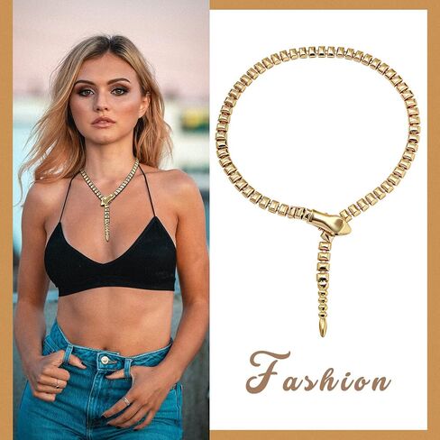 Cupimatch Short Necklace Snake Collar: Women's Curved Cuff Copper Snake Chain Snake Cocktail Serpent Jewelry in Kuwait