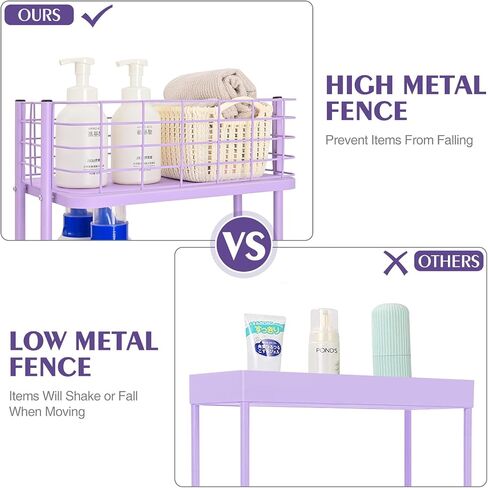 KINGRACK 3 Tier Utility Cart, Metal Rolling Cart Organizer, Storage Cart on Wheels, Book Cart, Diaper Cart for Bathroom, Kitchen, Office, Bedroom, Purple in Saudi Arabia
