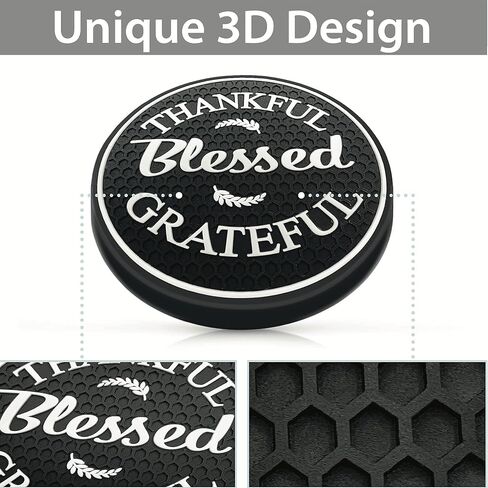 Cute Car Coasters and Car Accessories / (4) Pack by Proverbs 18:10 Products / Car Cup Holders / Thankful Grateful Blessed Interior Car Accessories, Black in Saudi Arabia